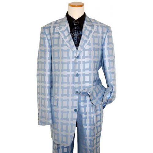 Donatello Ocean Blue Windowpanes Super 120'S Wool Wideleg Suit